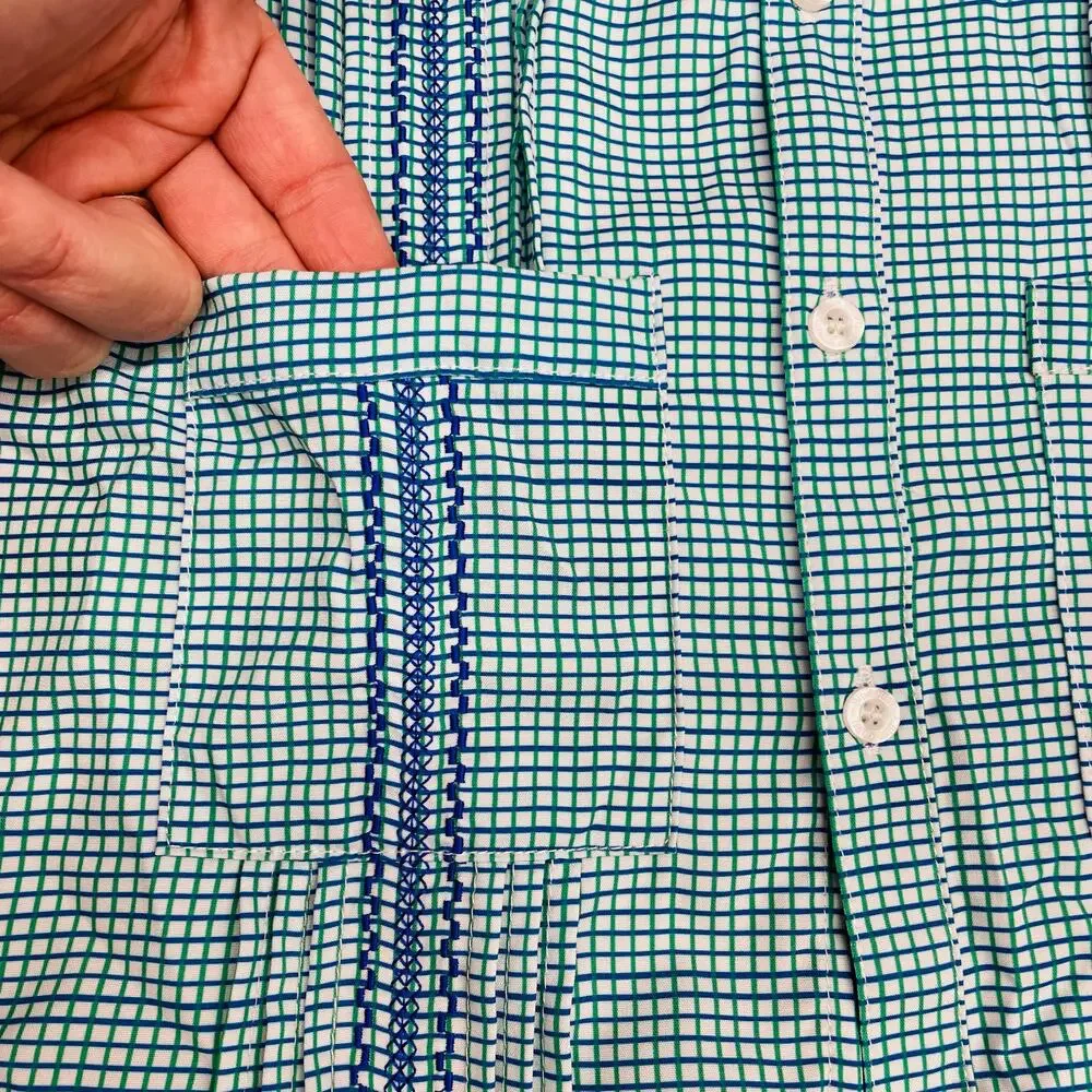 NWT Blue Quail Size 12 Blue & Jade Check Guayabera